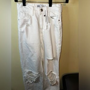 Zara New White Ripped Pants , Waist Size 32
